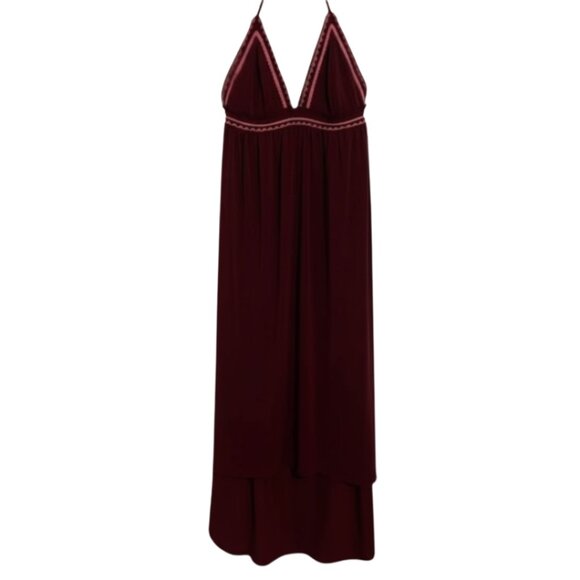 Express Burgundy Halter Maxi Dress with Pink Trim | Size Medium - Picture 1 of 13